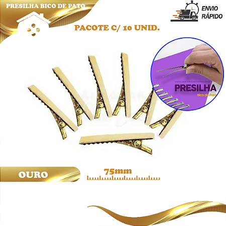 10 Presilhas Bico De Pato - 75mm - COR:OURO