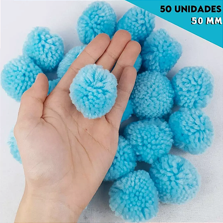Pom Pom De Lã Fofinho - 50mm - Pct C/50 Unid. COR: AZUL-BEBE-177