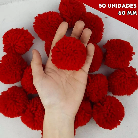 Pom Pom De Lã Fofinho - 60mm - Pct C/50 Unid. COR: VERMELHO-145