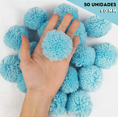 Pom Pom De Lã Fofinho - 60mm - Pct C/50 Unid. COR: AZUL-BEBE-177