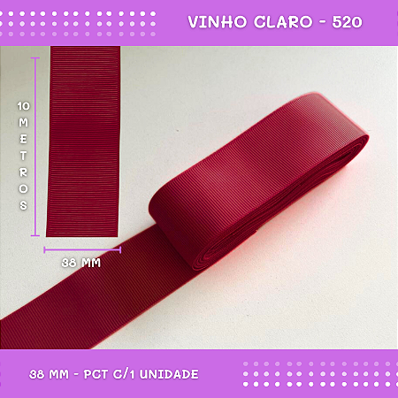 Fita de Gorgurão P/Laços - Nº9 (38mm) - COR:VINHO-CLARO-520