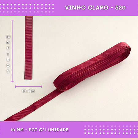 Fita de Gorgurão P/Laços - Nº2 (10mm) - COR:VINHO-CLARO-520