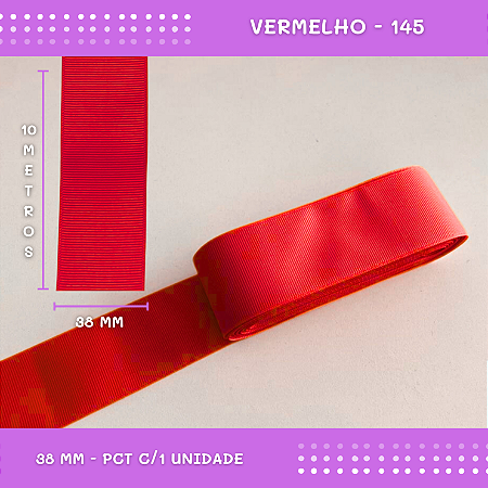 Fita de Gorgurão P/Laços - Nº9 (38mm) - COR:VERMELHO-145