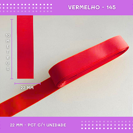 Fita de Gorgurão P/Laços - Nº5 (22mm) - COR:VERMELHO-145