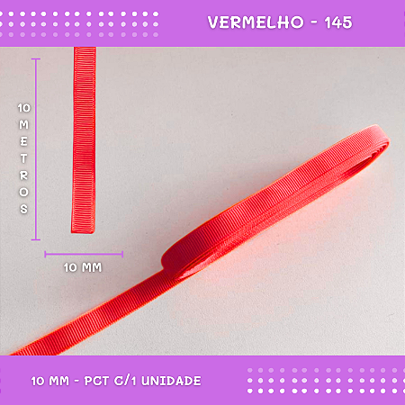 Fita de Gorgurão P/Laços - Nº2 (10mm) - COR:VERMELHO-145
