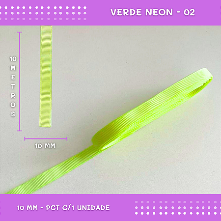 Fita de Gorgurão P/Laços - Nº2 (10mm) - COR:VERDE-NEON-02