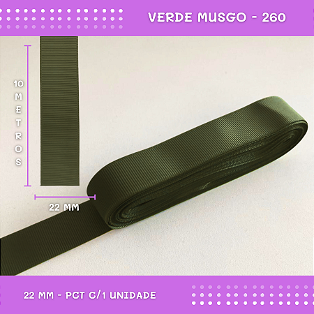 Fita de Gorgurão P/Laços - Nº5 (22mm) - COR:VERDE-MUSGO-260