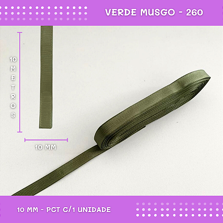 Fita de Gorgurão P/Laços - Nº2 (10mm) - COR:VERDE-MUSGO-260