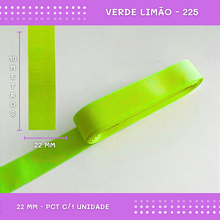 Fita de Gorgurão P/Laços - Nº5 (22mm) - COR:VERDE-LIMAO-225