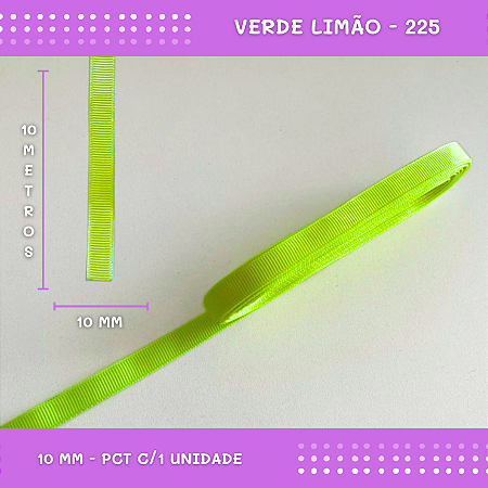 Fita de Gorgurão P/Laços - Nº2 (10mm) - COR:VERDE-LIMAO-225