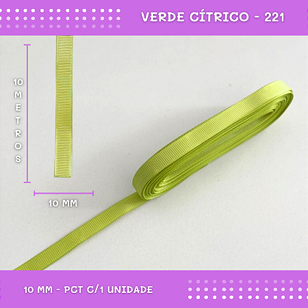 Fita de Gorgurão P/Laços - Nº2 (10mm) - COR:VERDE-CITRICO-221