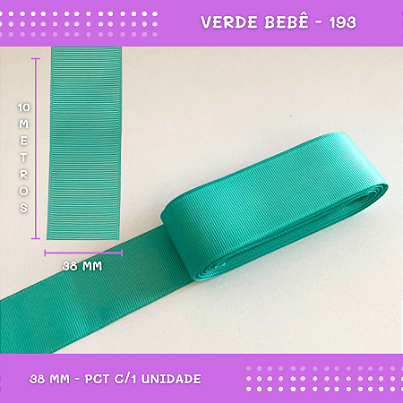 Fita de Gorgurão P/Laços - Nº9 (38mm) - COR:VERDE-BEBE-193