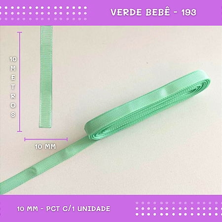 Fita de Gorgurão P/Laços - Nº2 (10mm) - COR:VERDE-BEBE-193