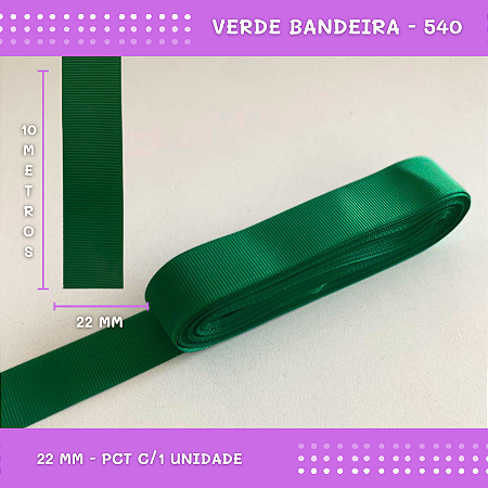 Fita de Gorgurão P/Laços - Nº5 (22mm) - COR:VERDE-BANDEIRA-540