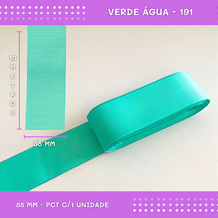 Fita de Gorgurão P/Laços - Nº9 (38mm) - COR:VERDE-AGUA-191
