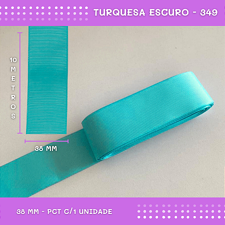 Fita de Gorgurão P/Laços - Nº9 (38mm) - COR:TURQUESA-ESCURO-349