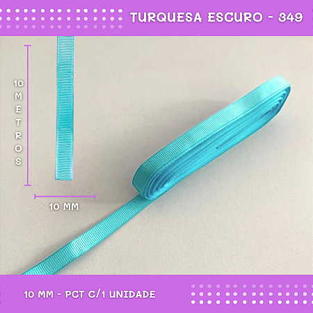 Fita de Gorgurão P/Laços - Nº2 (10mm) - COR:TURQUESA-ESCURO-349