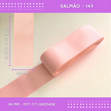 Fita de Gorgurão P/Laços - Nº9 (38mm) - COR:SALMAO-147