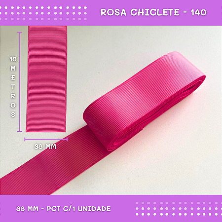 Fita de Gorgurão P/Laços - Nº9 (38mm) - COR:ROSA-CHICLETE-140