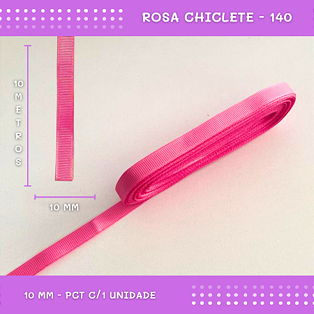 Fita de Gorgurão P/Laços - Nº2 (10mm) - COR:ROSA-CHICLETE-140