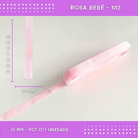 Fita de Gorgurão P/Laços - Nº2 (10mm) - COR:ROSA-BEBE-132