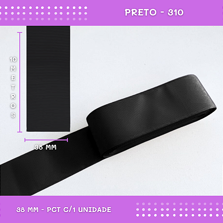 Fita de Gorgurão P/Laços - Nº9 (38mm) - COR:PRETO-310