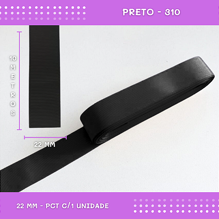 Fita de Gorgurão P/Laços - Nº5 (22mm) - COR:PRETO-310