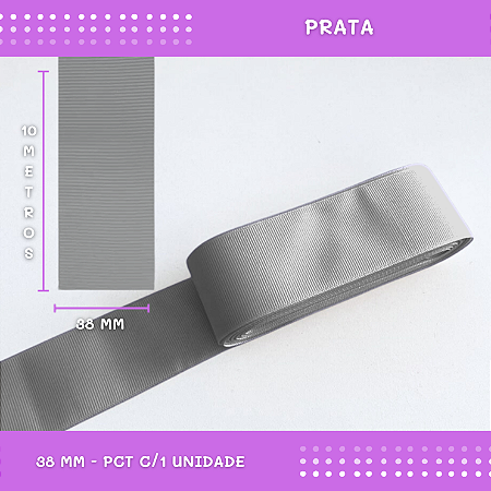 Fita de Gorgurão P/Laços - Nº9 (38mm) - COR:PRATA