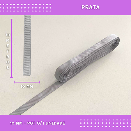 Fita de Gorgurão P/Laços - Nº2 (10mm) - COR:PRATA