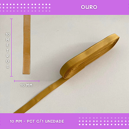 Fita de Gorgurão P/Laços - Nº2 (10mm) - COR:OURO
