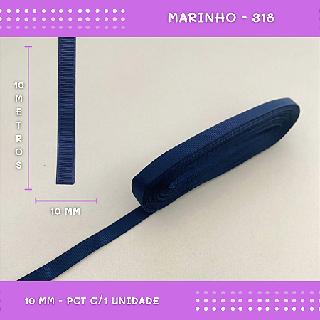 Fita de Gorgurão P/Laços - Nº2 (10mm) - COR:MARINHO-318