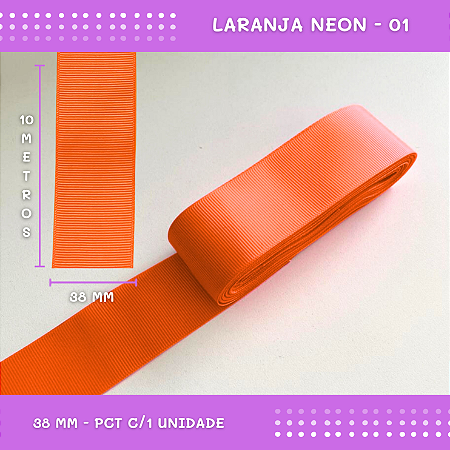 Fita de Gorgurão P/Laços - Nº9 (38mm) - COR:LARANJA-NEON-01