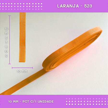 Fita de Gorgurão P/Laços - Nº2 (10mm) - COR:LARANJA-523