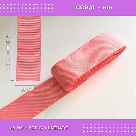 Fita de Gorgurão P/Laços - Nº9 (38mm) - COR:CORAL-816