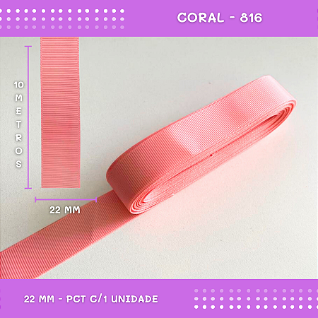 Fita de Gorgurão P/Laços - Nº5 (22mm) - COR:CORAL-816