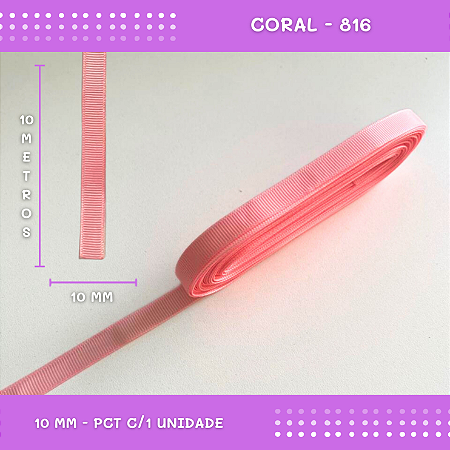 Fita de Gorgurão P/Laços - Nº2 (10mm) - COR:CORAL-816