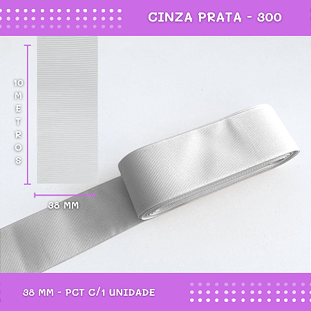 Fita de Gorgurão P/Laços - Nº9 (38mm) - COR:CINZA-PRATA-300