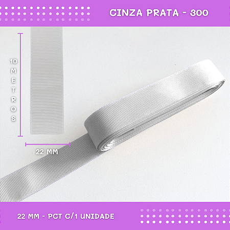 Fita de Gorgurão P/Laços - Nº5 (22mm) - COR:CINZA-PRATA-300