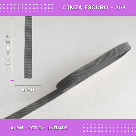 Fita de Gorgurão P/Laços - Nº2 (10mm) - COR:CINZA-ESCURO-307