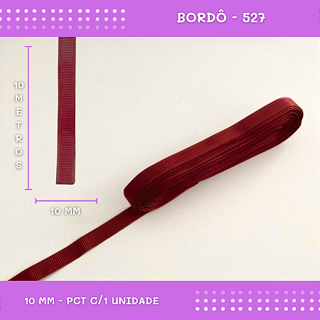 Fita de Gorgurão P/Laços - Nº2 (10mm) - COR:BORDO-527