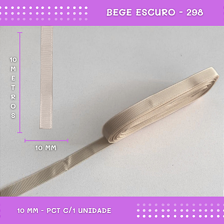 Fita de Gorgurão P/Laços - Nº2 (10mm) - COR:BEGE-ESCURO-298