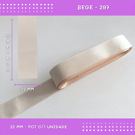Fita de Gorgurão P/Laços - Nº5 (22mm) - COR:BEGE-297