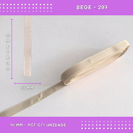Fita de Gorgurão P/Laços - Nº2 (10mm) - COR:BEGE-297