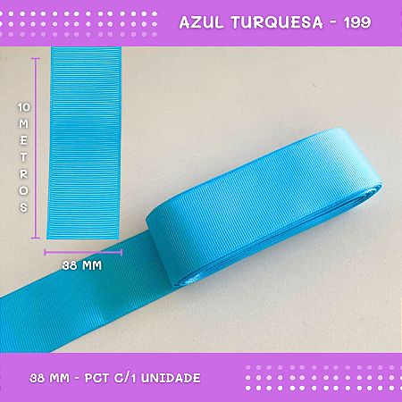 Fita de Gorgurão P/Laços - Nº9 (38mm) - COR:AZUL-TURQUESA-199