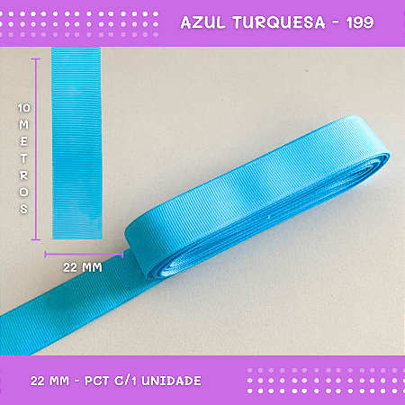 Fita de Gorgurão P/Laços - Nº5 (22mm) - COR:AZUL-TURQUESA-199