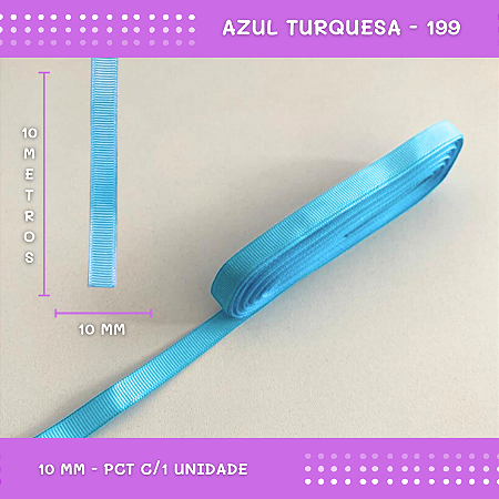 Fita de Gorgurão P/Laços - Nº2 (10mm) - COR:AZUL-TURQUESA-199