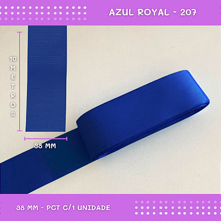 Fita de Gorgurão P/Laços - Nº9 (38mm) - COR:AZUL-ROYAL-207