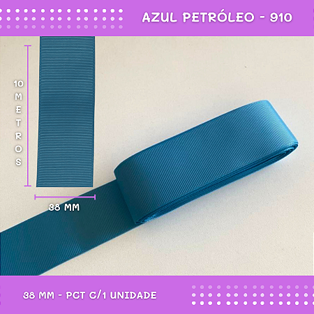 Fita de Gorgurão P/Laços - Nº9 (38mm) - COR:AZUL-PETROLEO-910