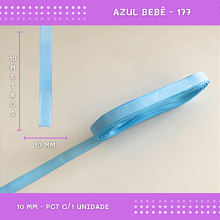 Fita de Gorgurão P/Laços - Nº2 (10mm) - COR:AZUL-BEBE-177