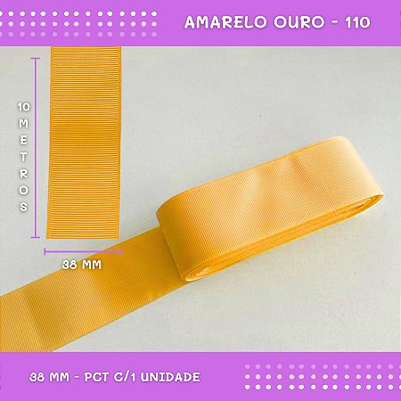 Fita de Gorgurão P/Laços - Nº9 (38mm) - COR:AMARELO-OURO-110